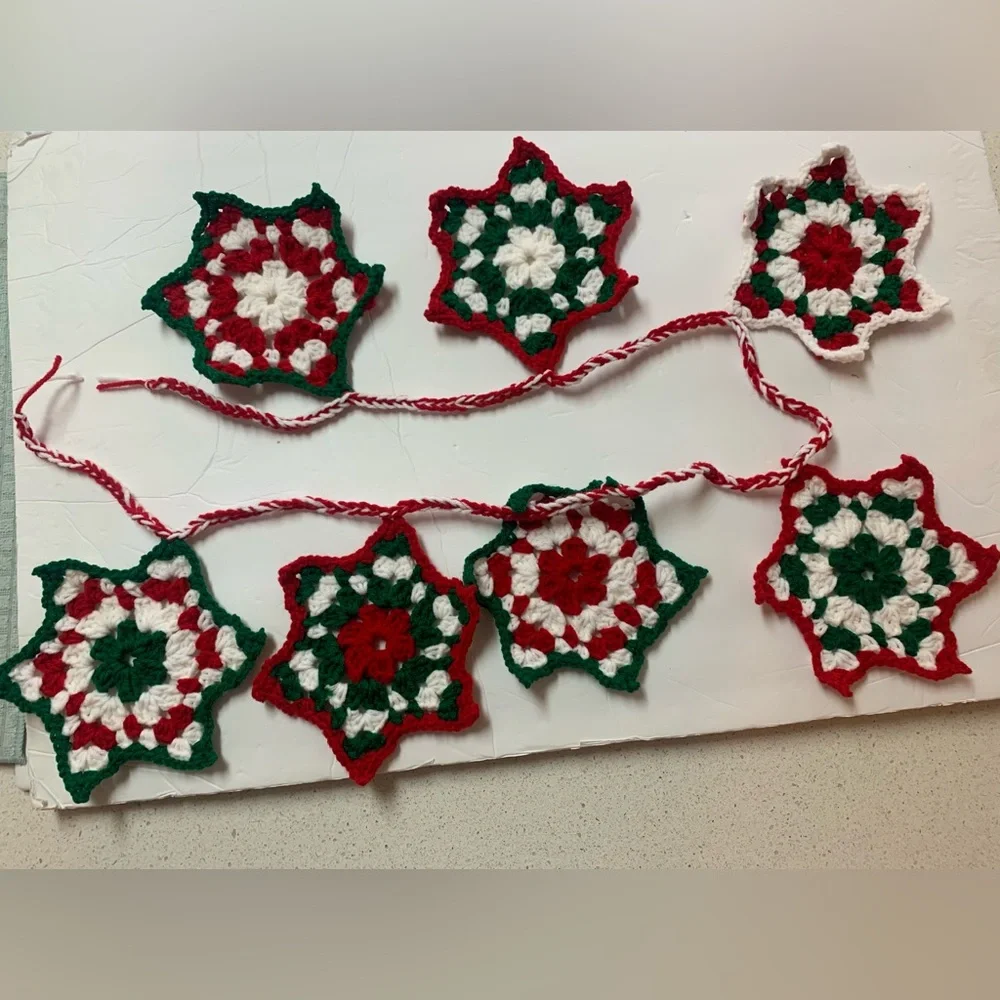 Christmas Holiday Star Garland New Handmade Crochet Seven Stars